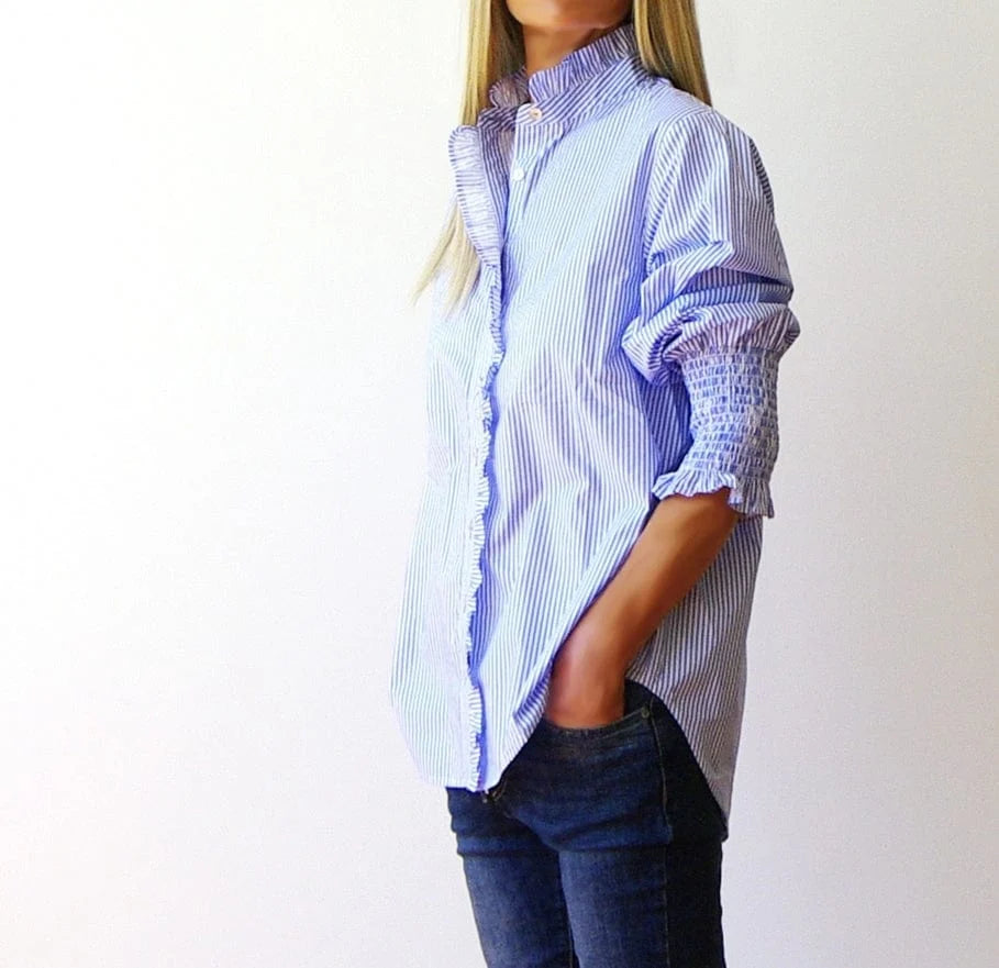 Digital Stripe Poplin Shirt } China Blue (Copy)