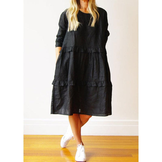 Rosie Linen Dress | Black-Who's Charlie-Shop 12 Bendigo