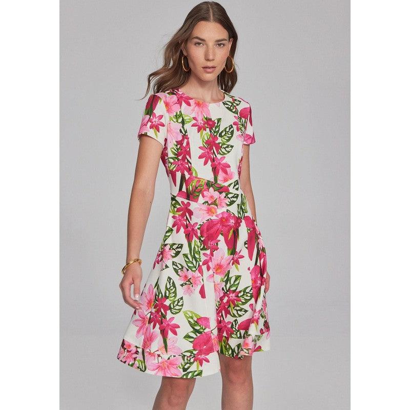 Ruffled Hem Dress | Pink Floral-Joseph Ribkoff-Shop 12 Bendigo