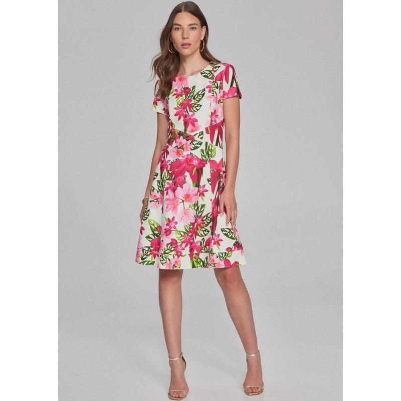 Ruffled Hem Dress | Pink Floral-Joseph Ribkoff-Shop 12 Bendigo