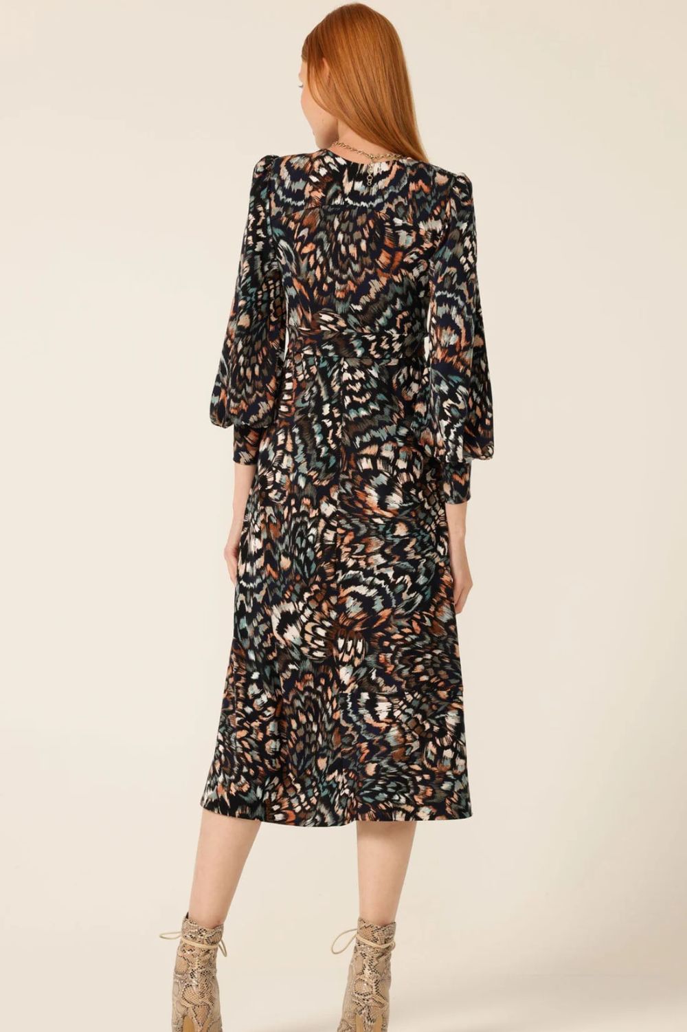 Yvonne Midi Dress | Navy/Brown Feather