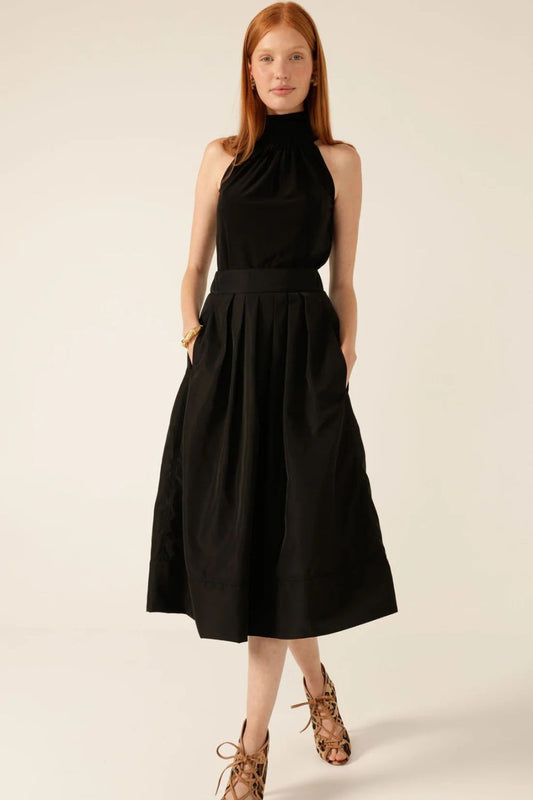 Pleated A-Line Skirt | Black
