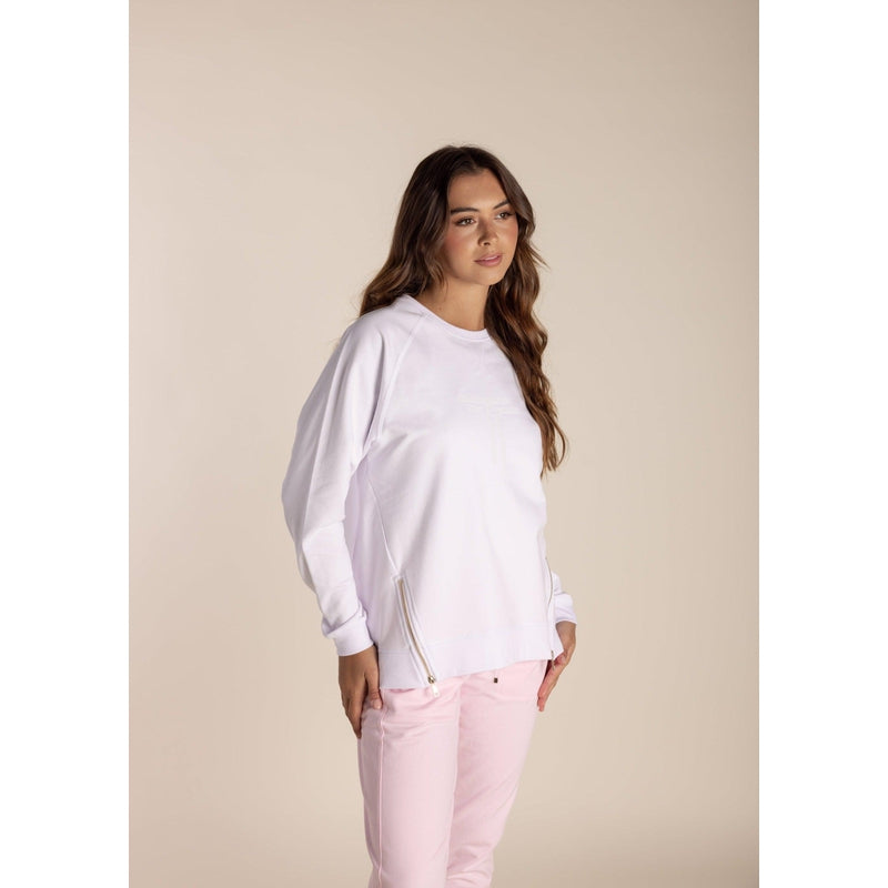 Sequin Logo Sweater | White-Two T's-Shop 12 Bendigo