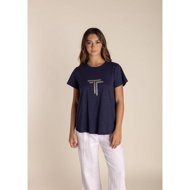 Sequin Logo T-Shirt | Navy-Two T's-Shop 12 Bendigo