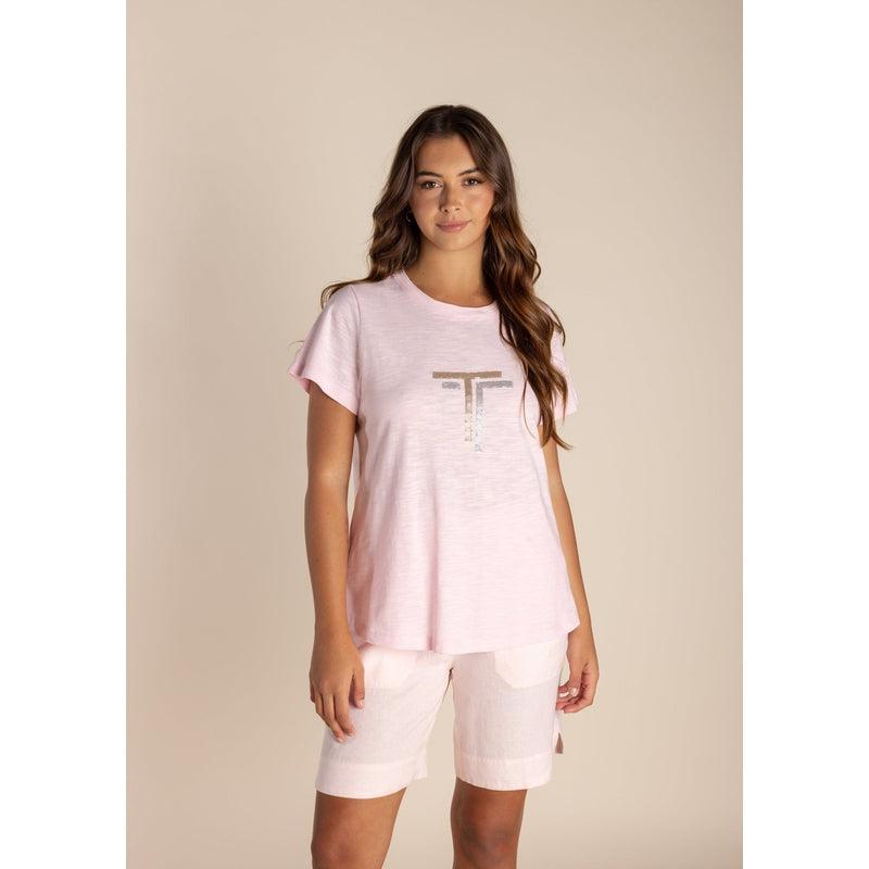 Sequin Logo T-Shirt | Pale Pink-Two T's-Shop 12 Bendigo