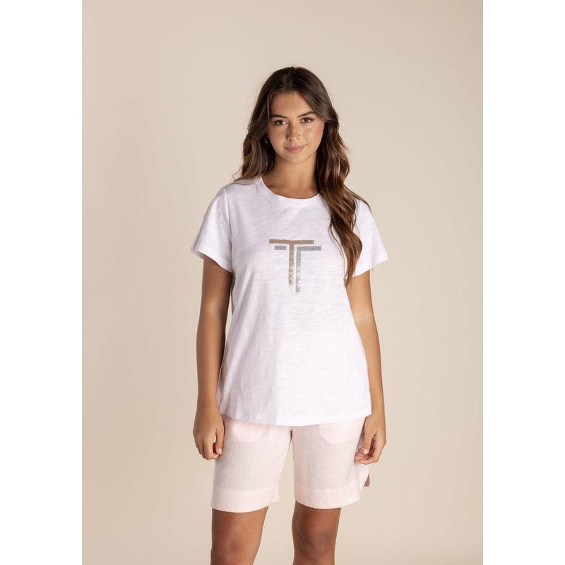 Sequin Logo T-Shirt | White-Two T's-Shop 12 Bendigo