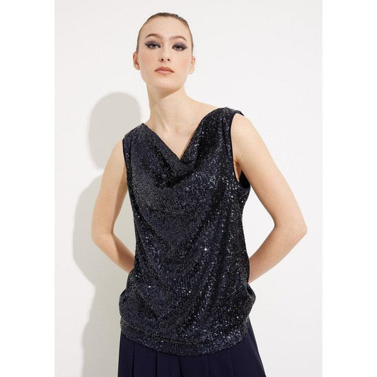 Shimmer Draped Front Top | Black-Joseph Ribkoff-Shop 12 Bendigo