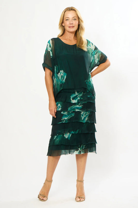 Layered Dress | Dark Green Floral
