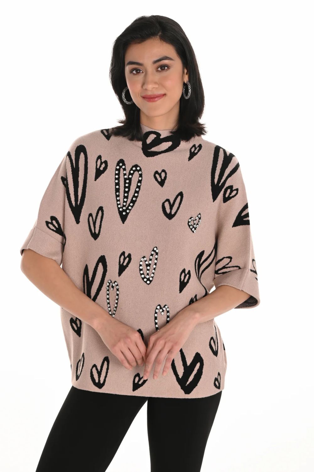 Abstract Hearts Top | Beige/Black