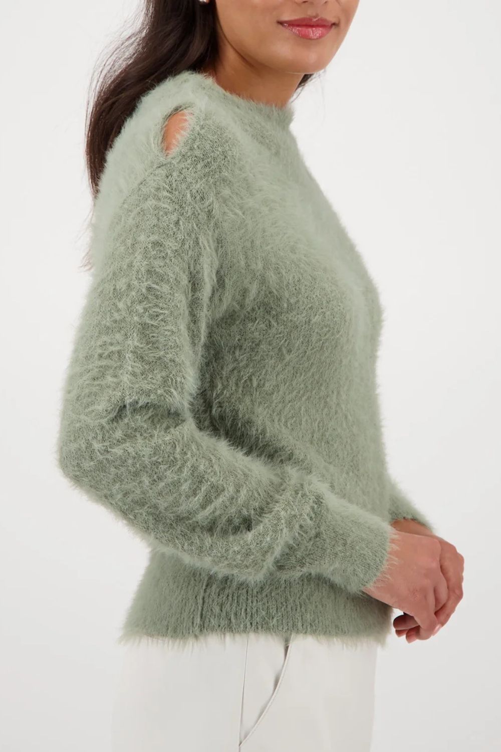 Fluffy Cut Out Sweater | Sage