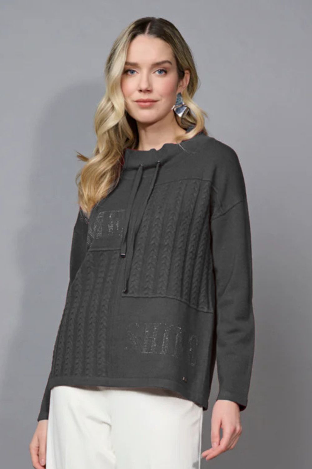Mock Neck Drawstring Top | Heather Charcoal