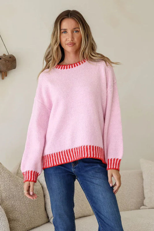 Tilly Blanket Stitch Jumper | Baby Pink