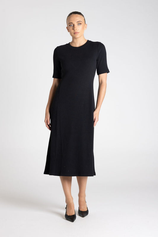 Rib Knit Midi Dress | Black