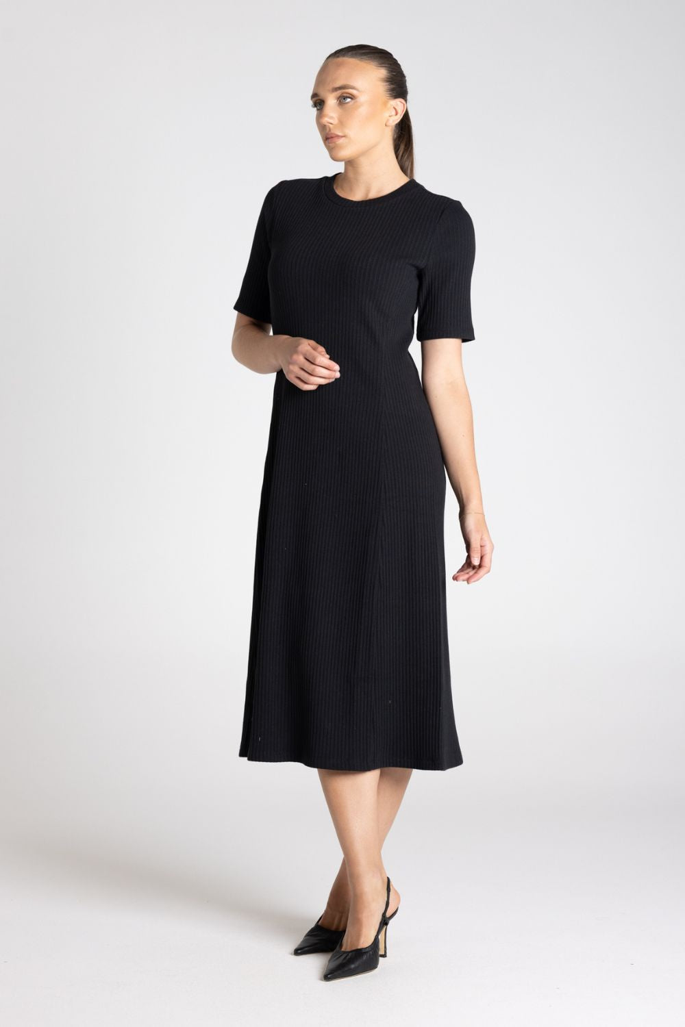 Rib Knit Midi Dress | Black