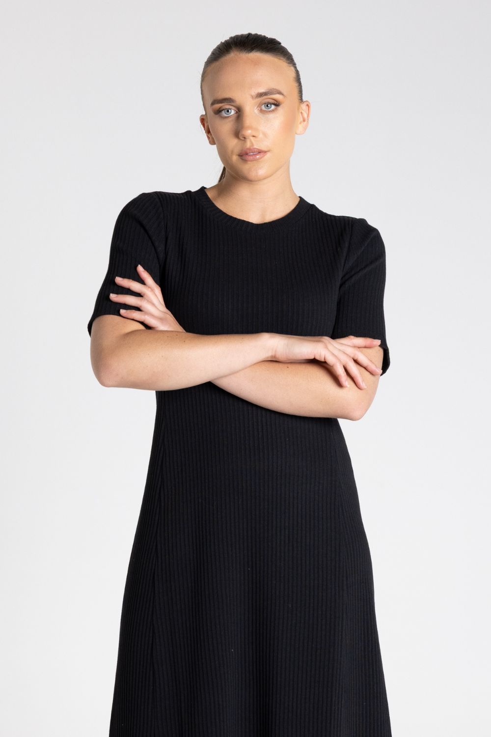 Rib Knit Midi Dress | Black