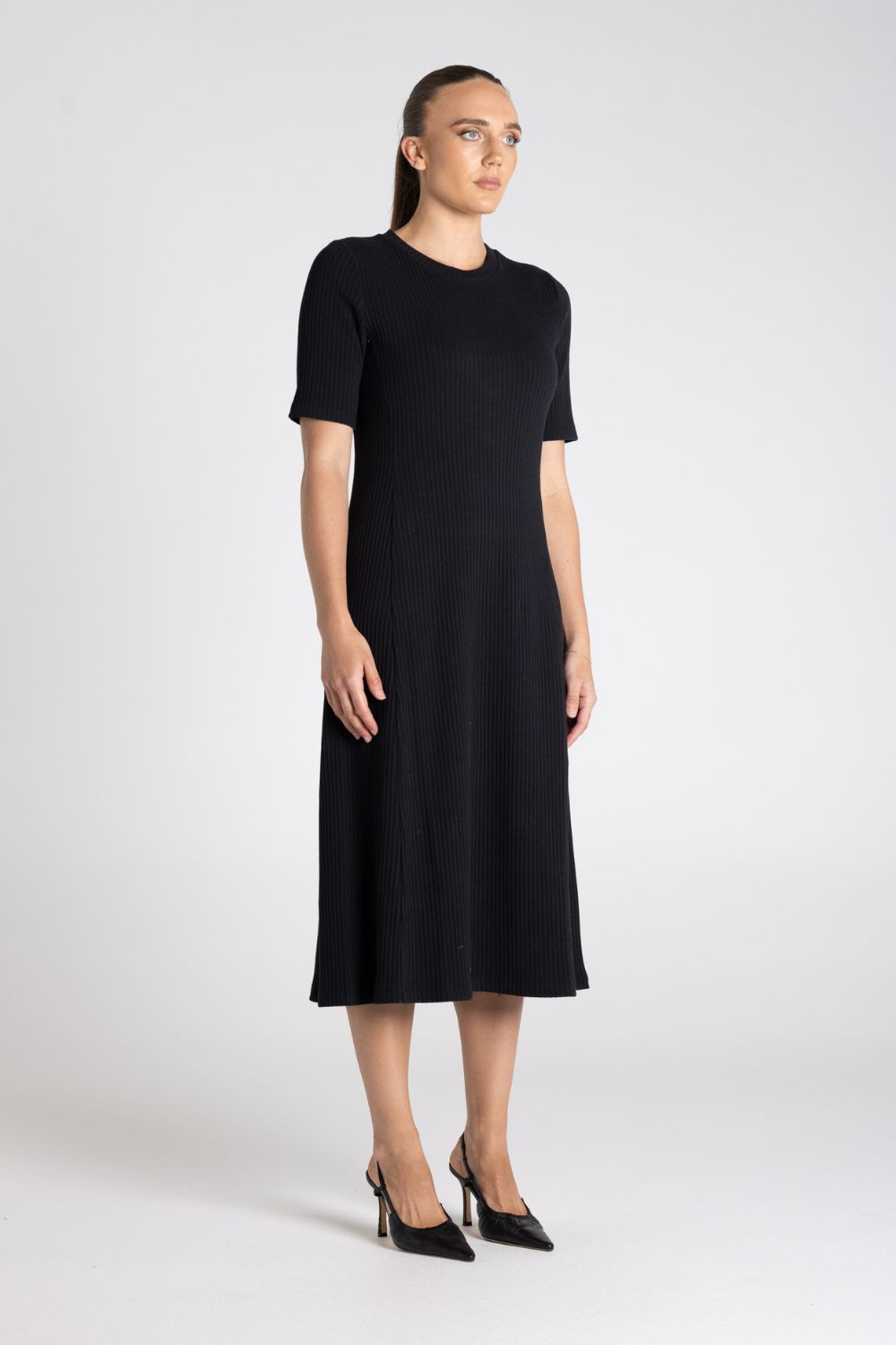 Rib Knit Midi Dress | Black