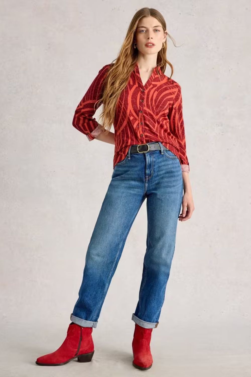 Annie Print Sparkle Shirt | Red