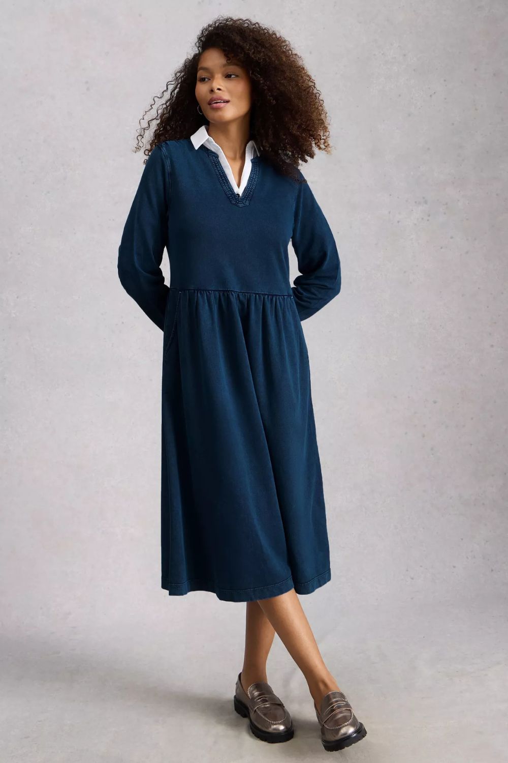 Ray Jersey Midi Dress | Mid Denim