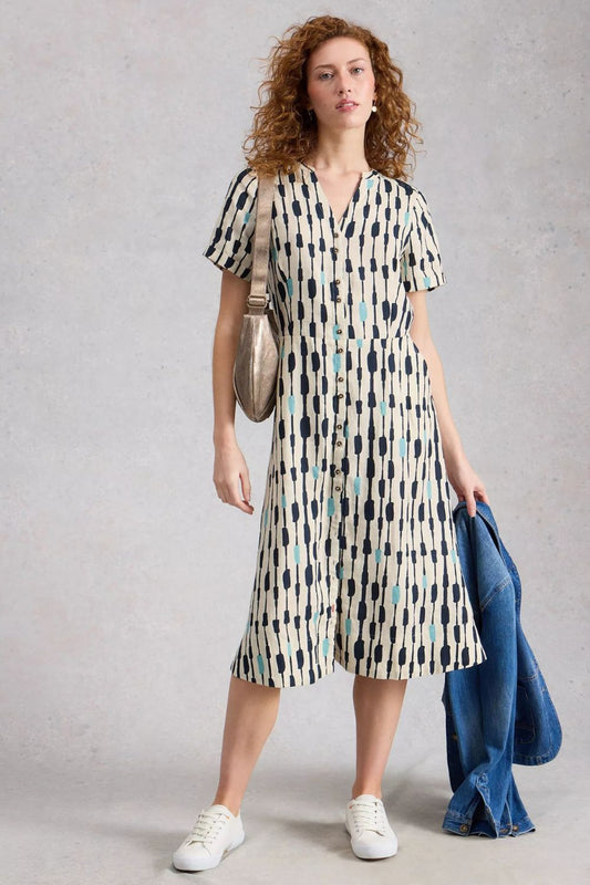 Iris Linen Dress | Ivory Multi