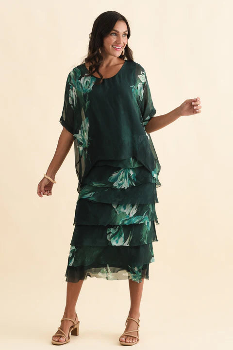 Layered Dress | Dark Green Floral