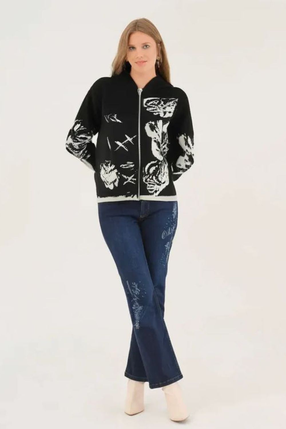 Floral Hooded Jacket | Black