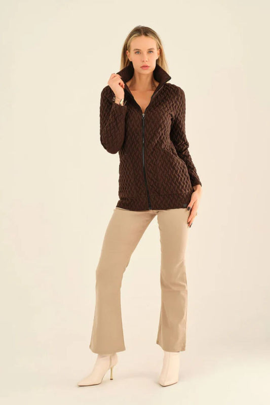 Basket Weave Zip Jacket | Brown