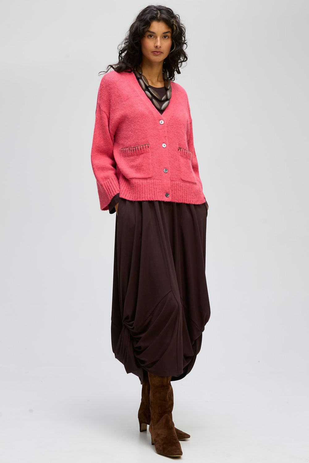 Boxy Detail Cardi | Hibiscus