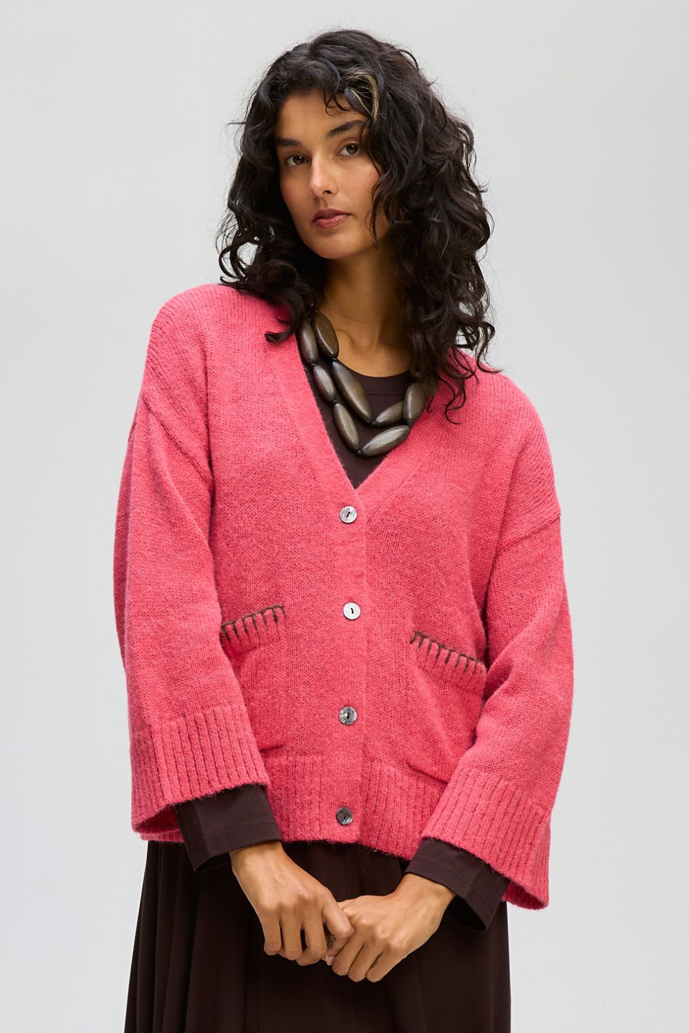 Boxy Detail Cardi | Hibiscus