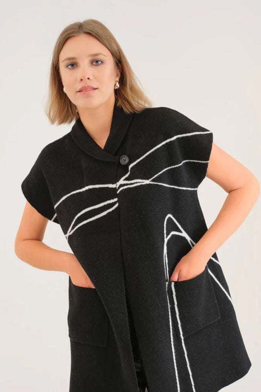 Monochrome Cap Sleeve Coat | Black/White