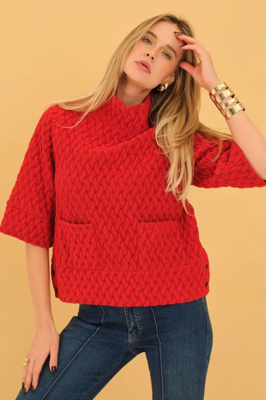 Basket Weave Pullover | Red