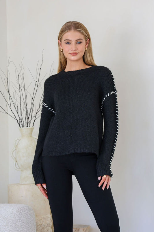 Miley Blanket Stitch Knit | Black