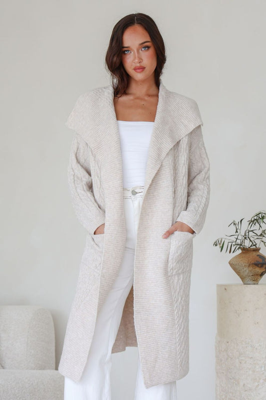 Cabled Long Cardi | Latte