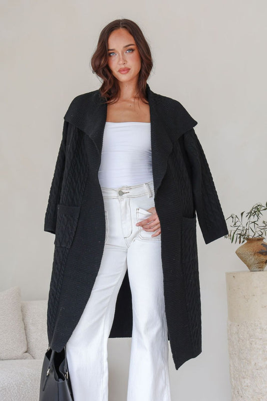 Cabled Long Cardi | Black