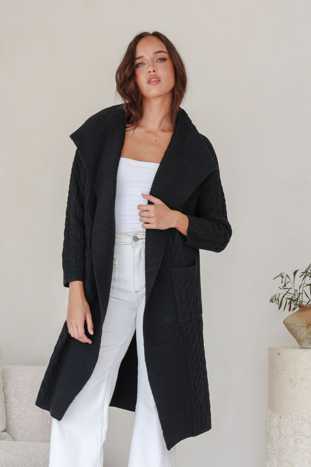 Cabled Long Cardi | Black