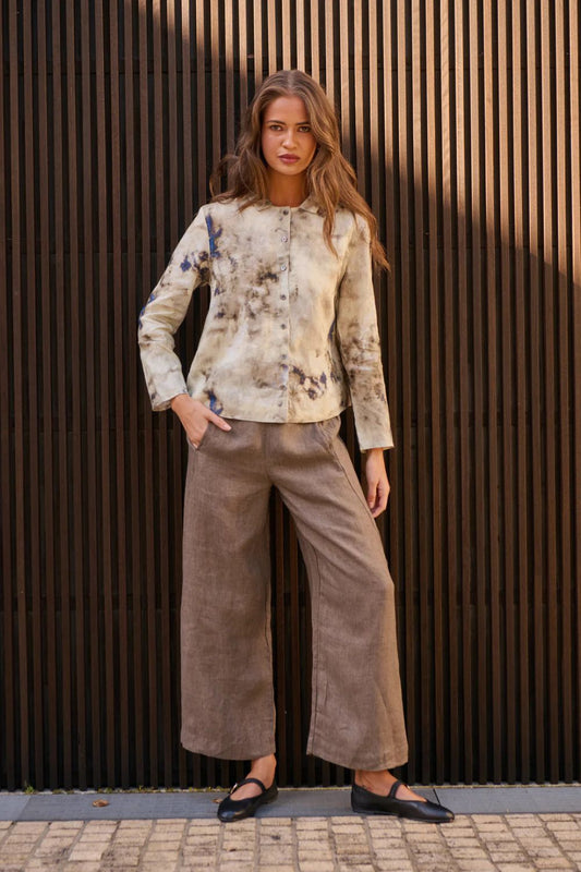 Wide Leg Linen Pant | Cigar
