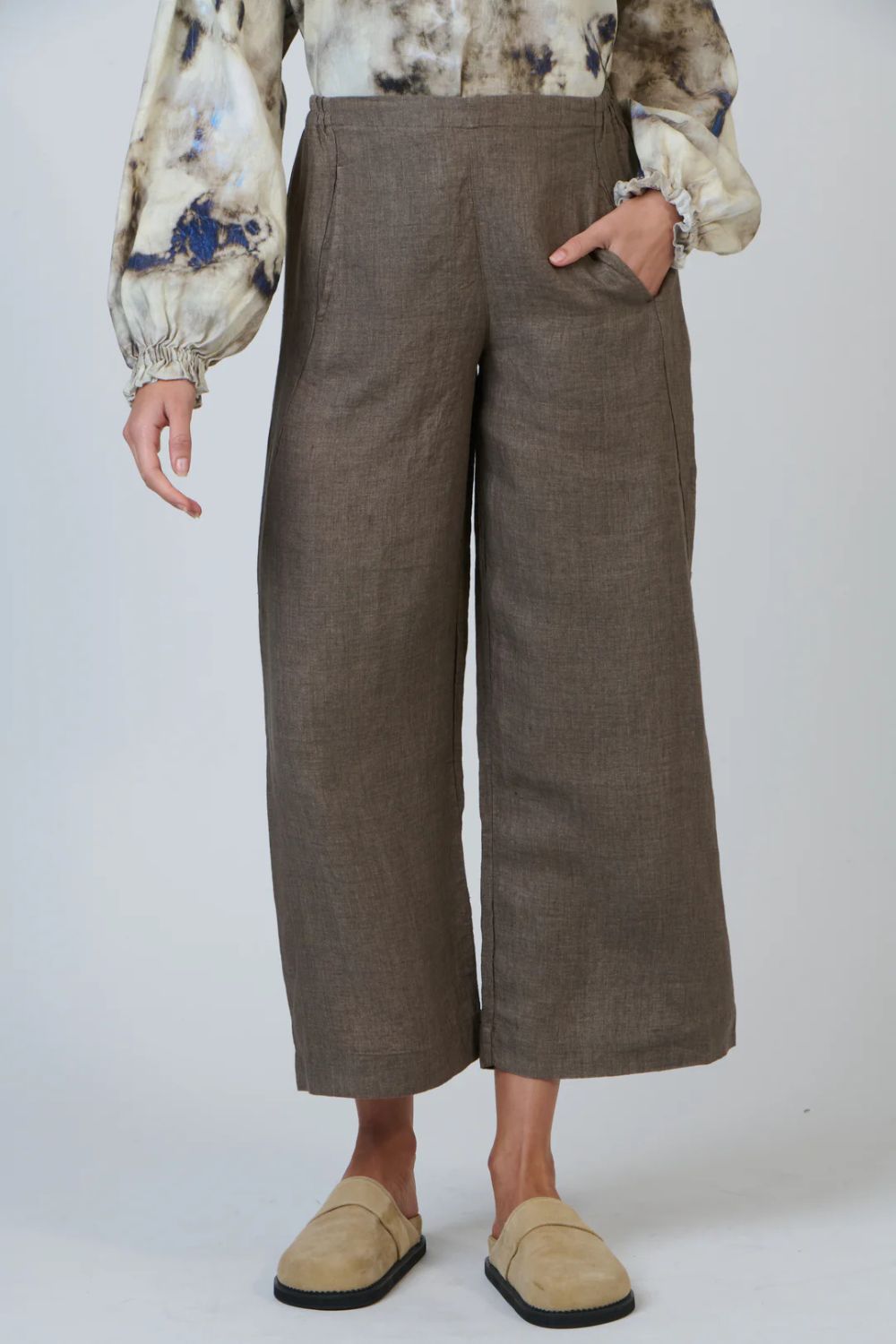 Wide Leg Linen Pant | Cigar