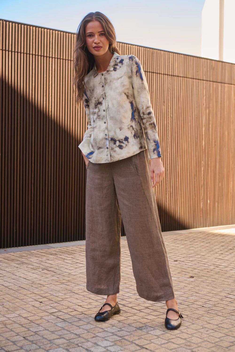 Wide Leg Linen Pant | Cigar