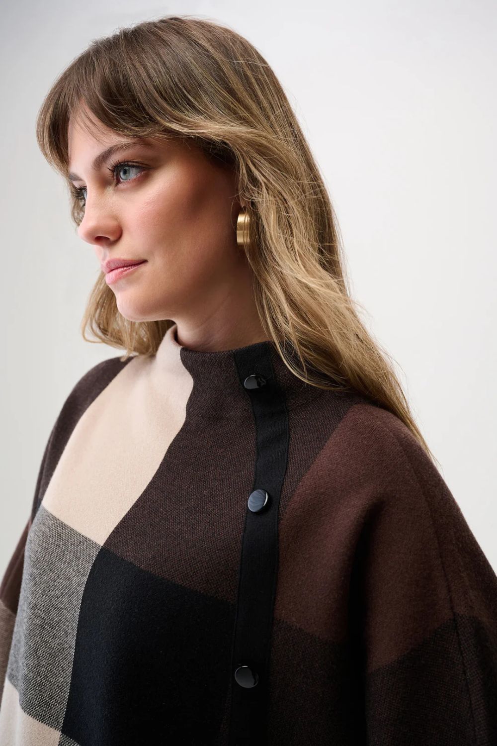 Checkered Mock Neck Sweater | Mocha/Black