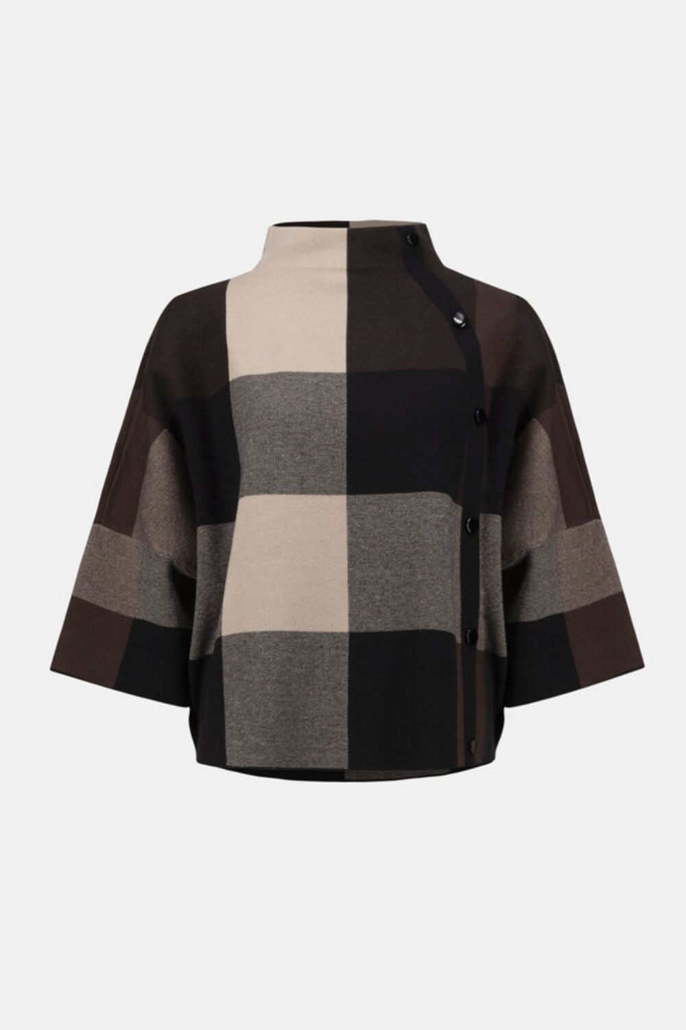 Checkered Mock Neck Sweater | Mocha/Black