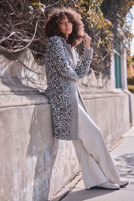 Leopard Knitted Coat | Greige Pattern