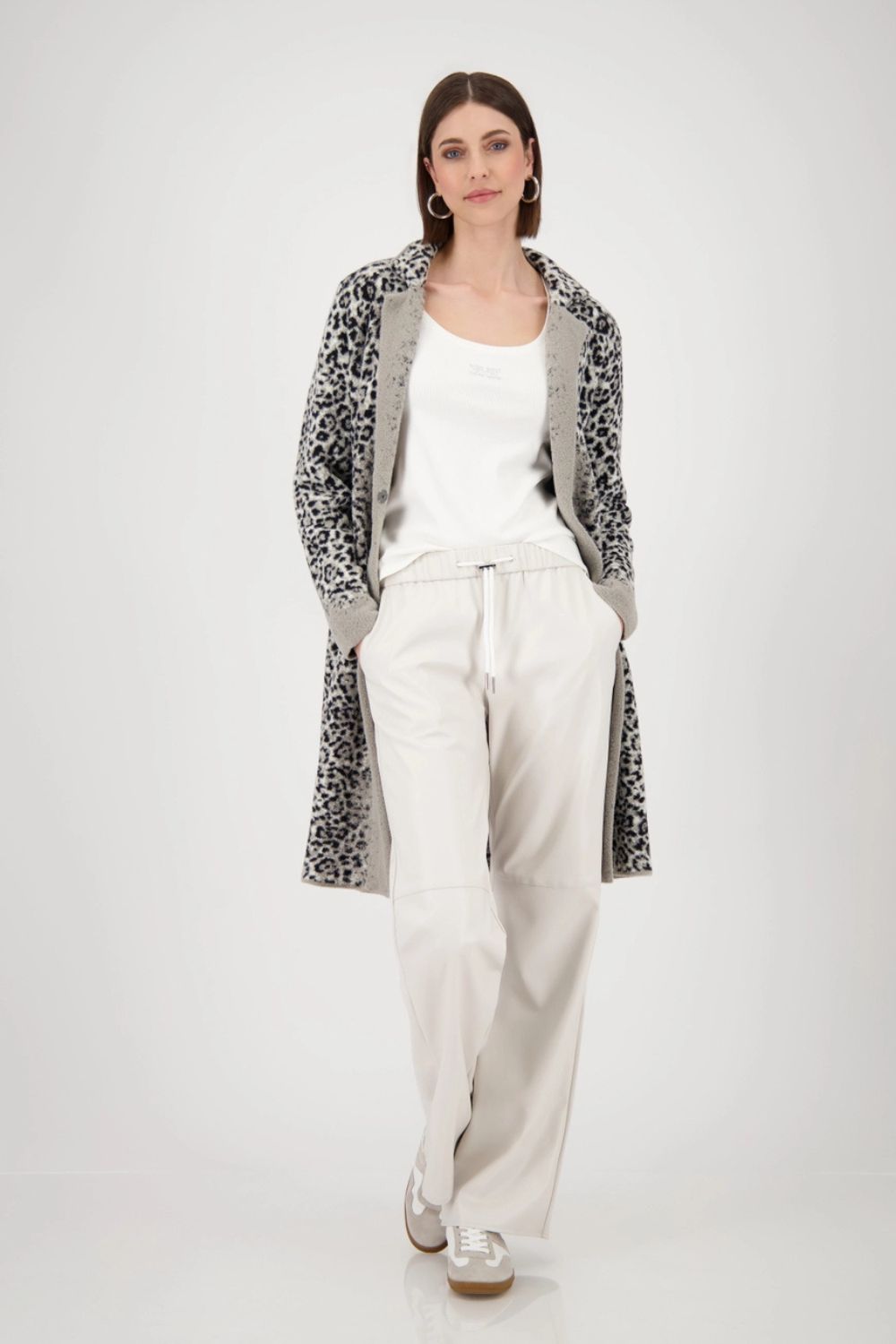 Leopard Knitted Coat | Greige Pattern