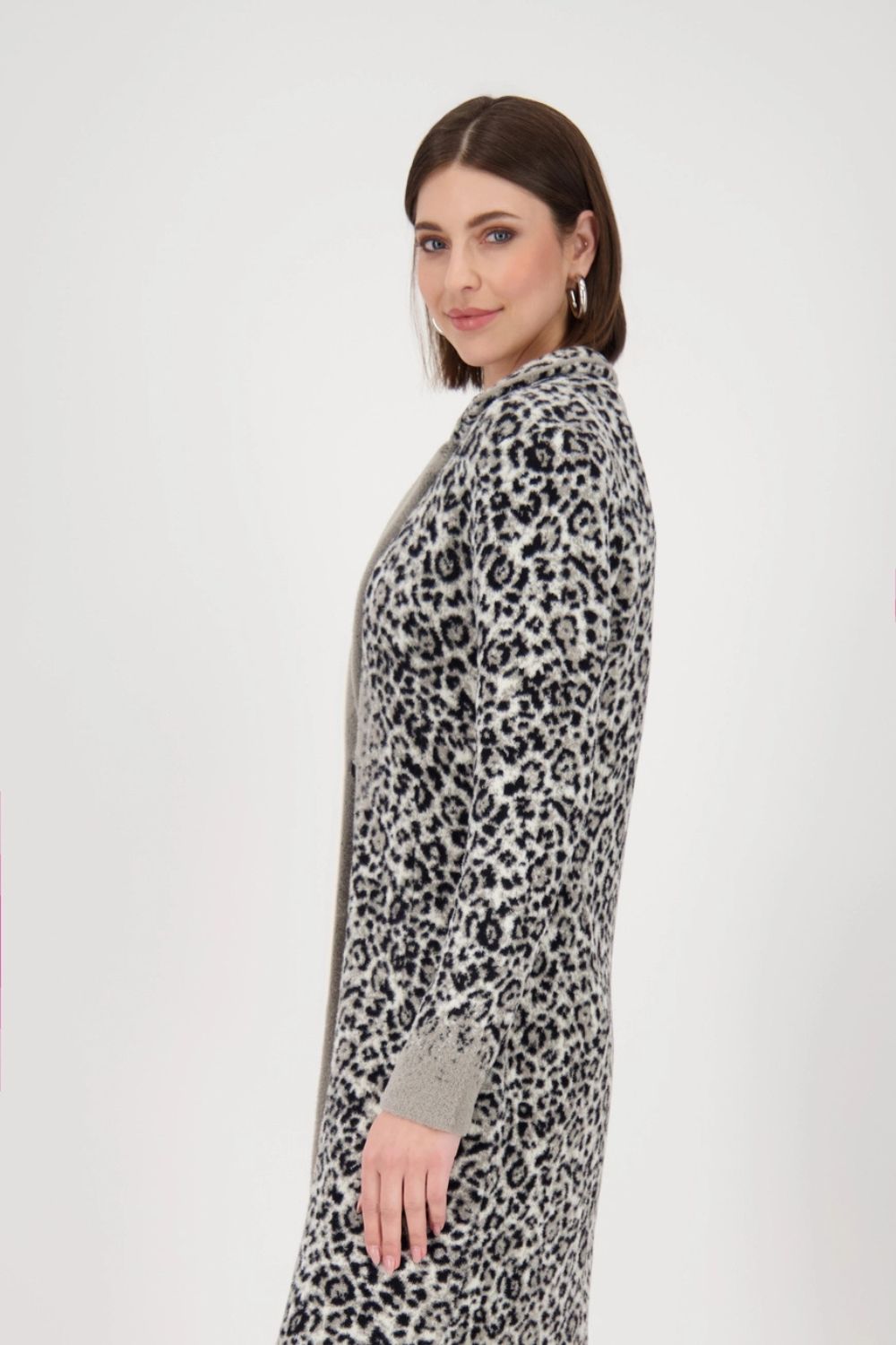 Leopard Knitted Coat | Greige Pattern