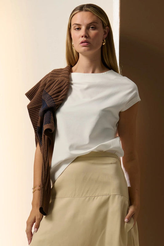 Odie Knit Sleeve Trim Tee | White