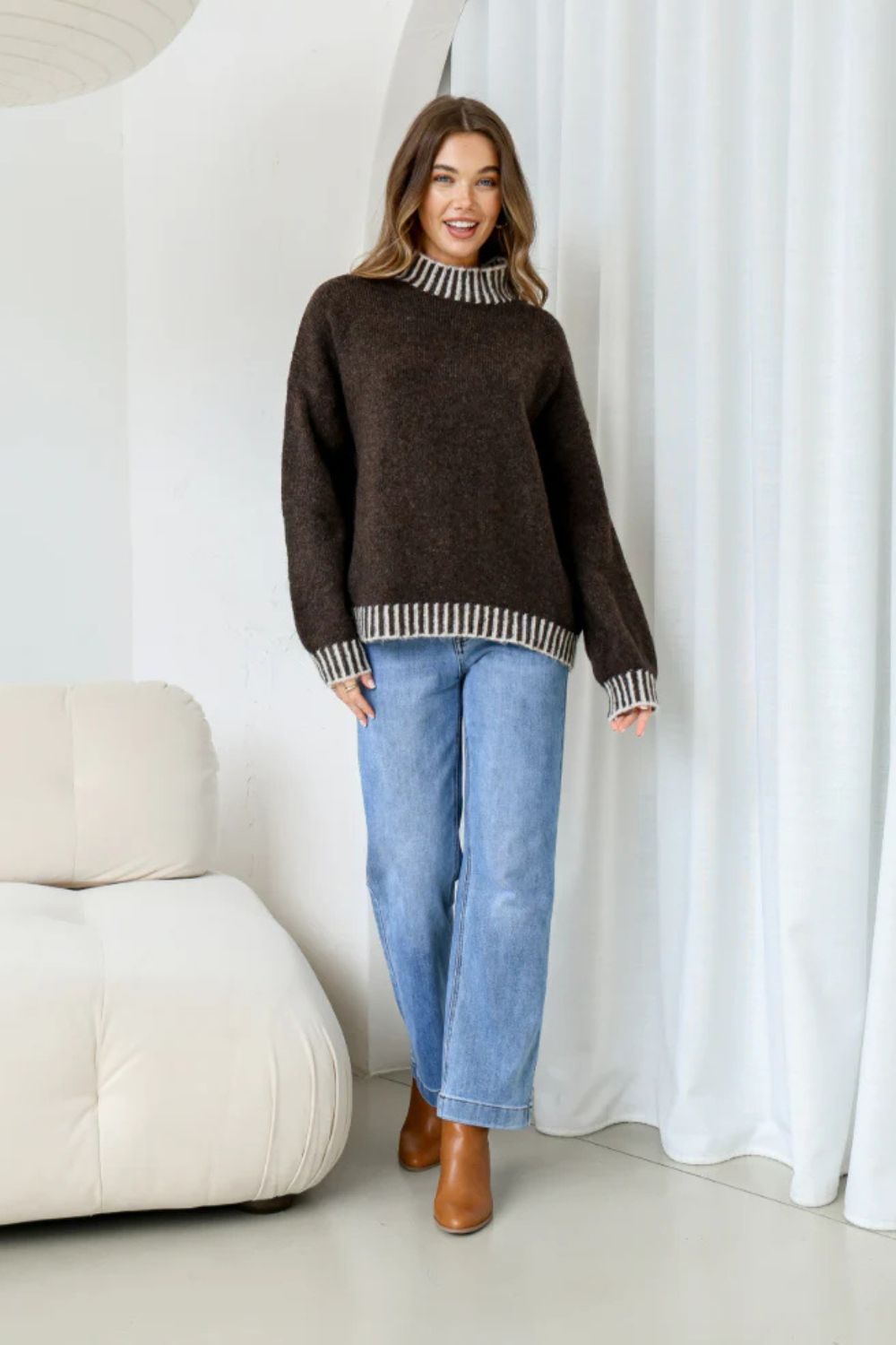Tilly Blanket Stitch Knit | Chocolate