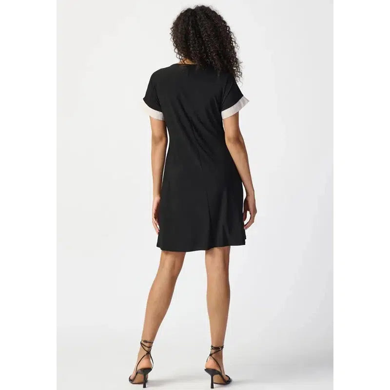 Silky Knit Block A-Line Dress | Black/Moonstone-Joseph Ribkoff-Shop 12 Bendigo