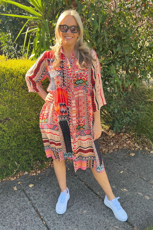 Celeste Button Through Dress | Tequila Sunrise