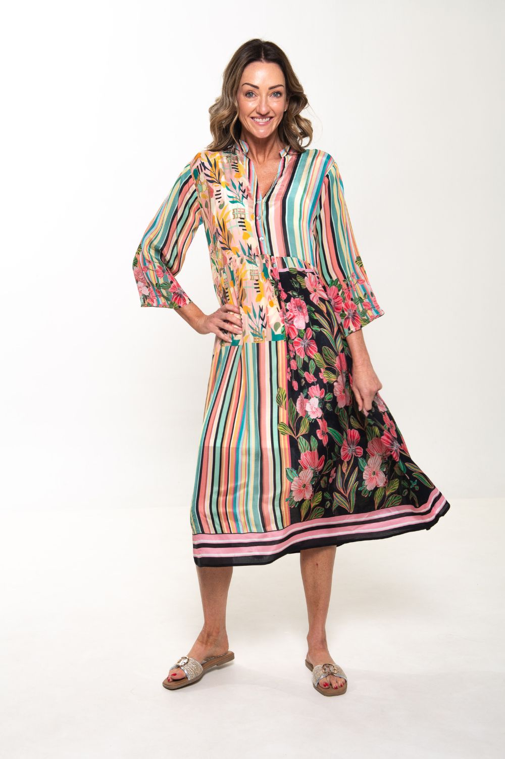 Erin V-Neck Dress | Botanic Stripe