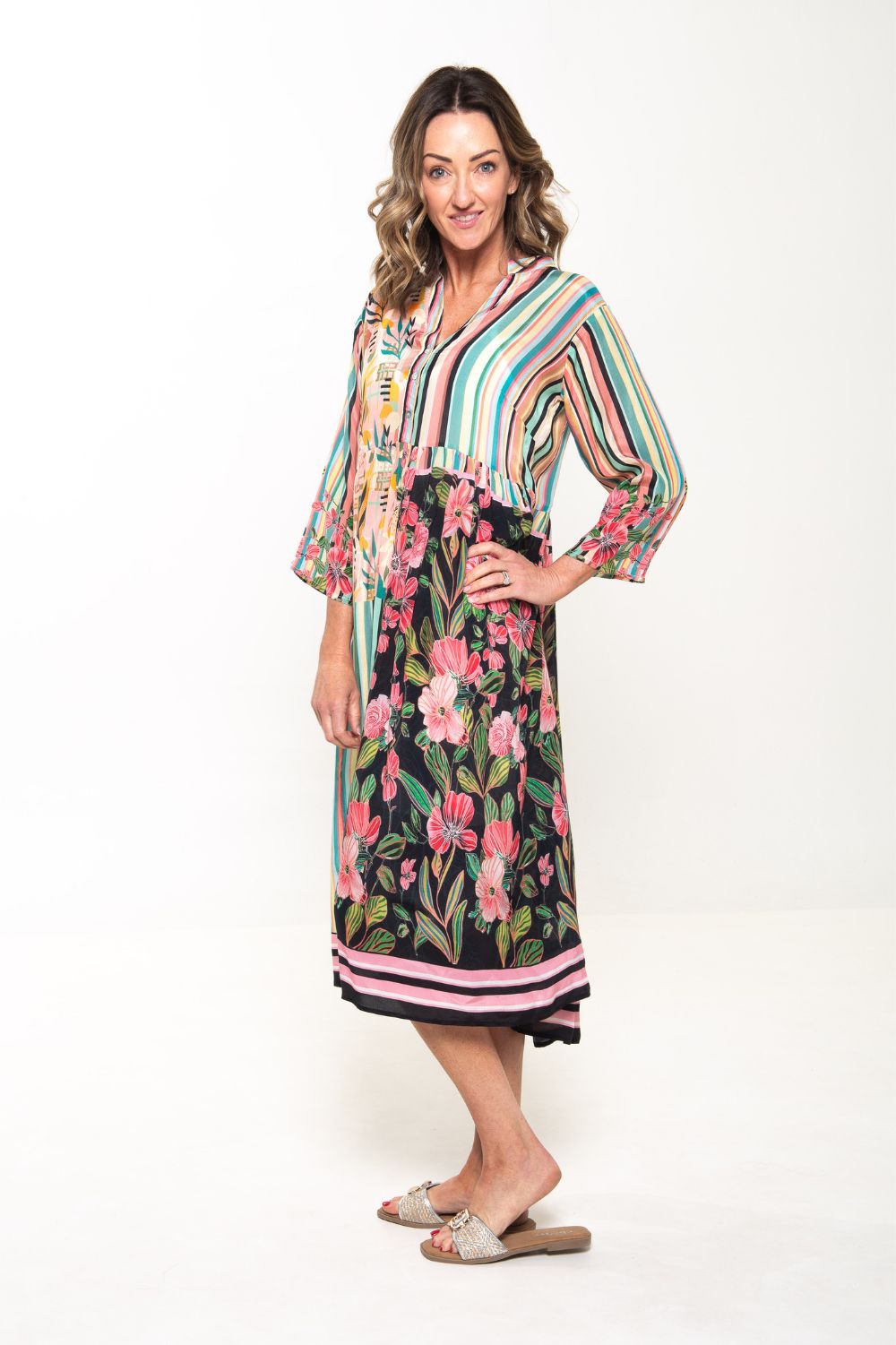 Erin V-Neck Dress | Botanic Stripe