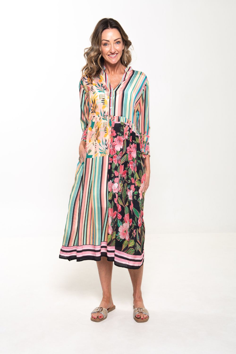 Erin V-Neck Dress | Botanic Stripe