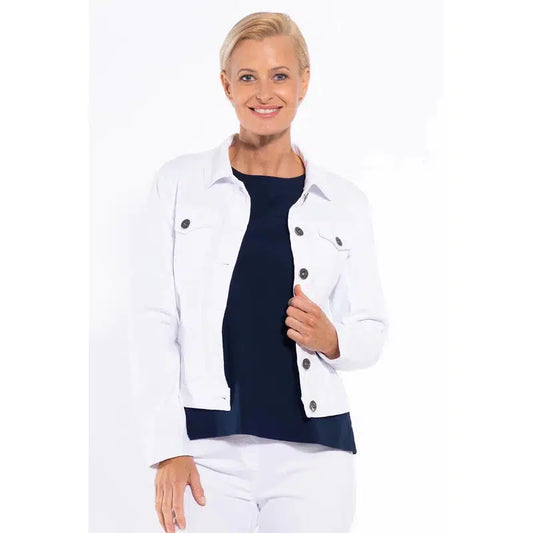 Stretch Cotton Jean Jacket | White-Cafe Latte-Shop 12 Bendigo